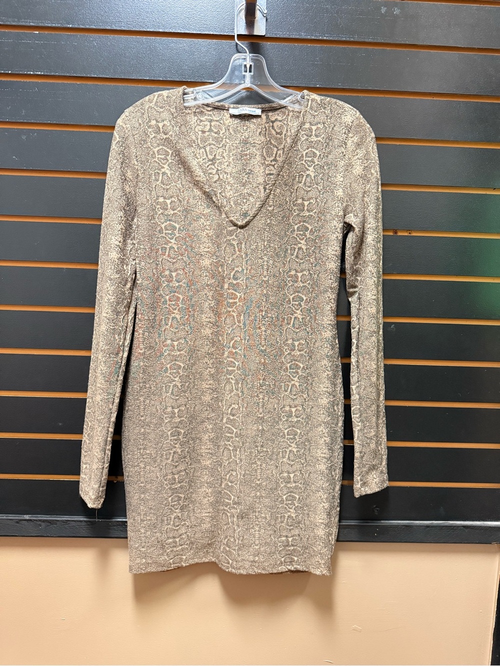 Zara Trafaluc Tan Snake Print Long Sleeve Mini Dress Size M